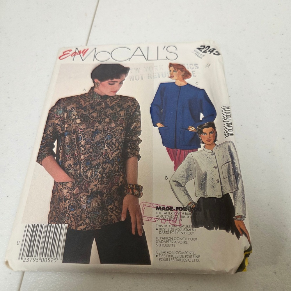 Vintage 1985 McCalls 2245 Sewing Pattern Misses Size 14 Jacket 3 Styles Easy
